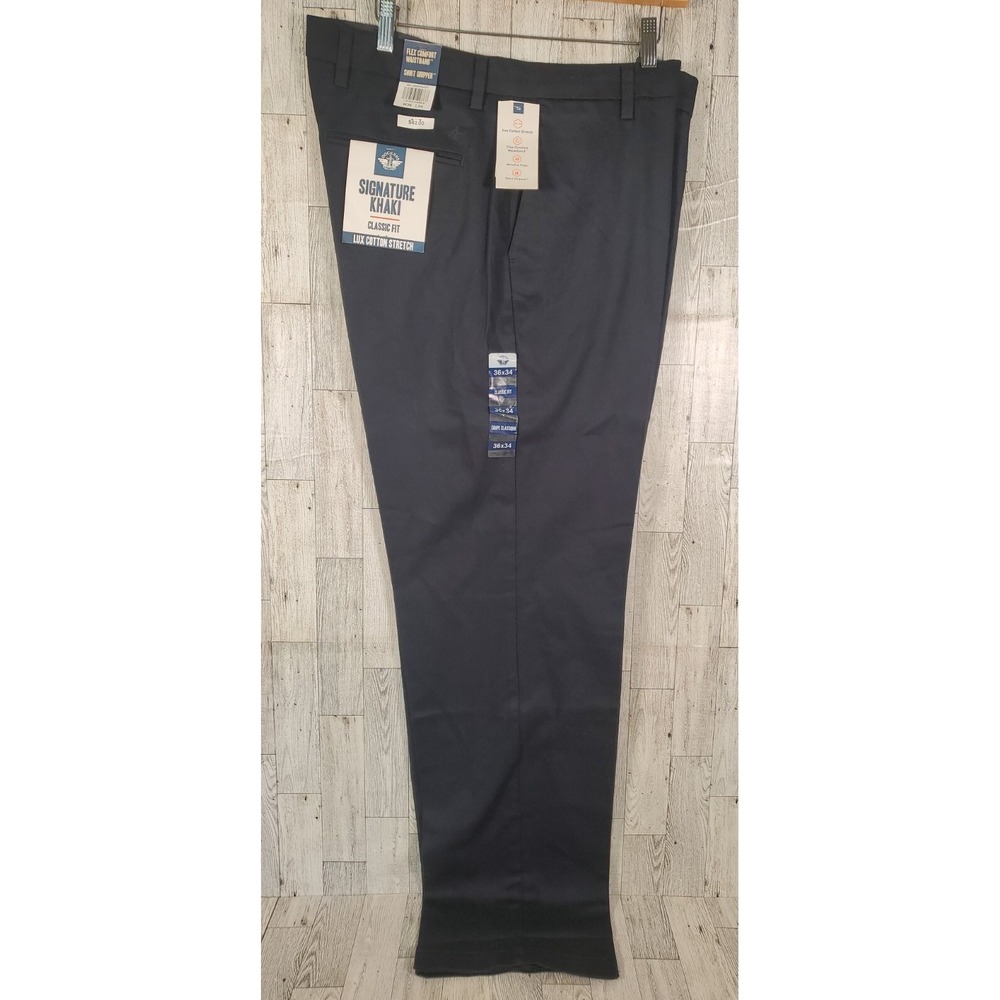 DOCKERS Pants 36x34 Signature NAVY Khaki Classic Fit Shirt Gripper NEW